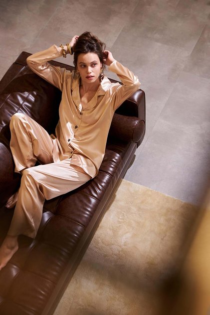 Women's beige oversize satin pajama set