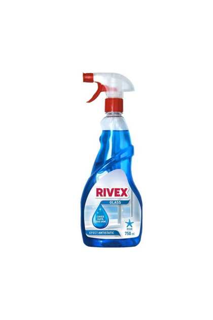 Solutie curatare geamuri Rivex, lichid, parfum ocean, pulverizator, 750 ml, albastru