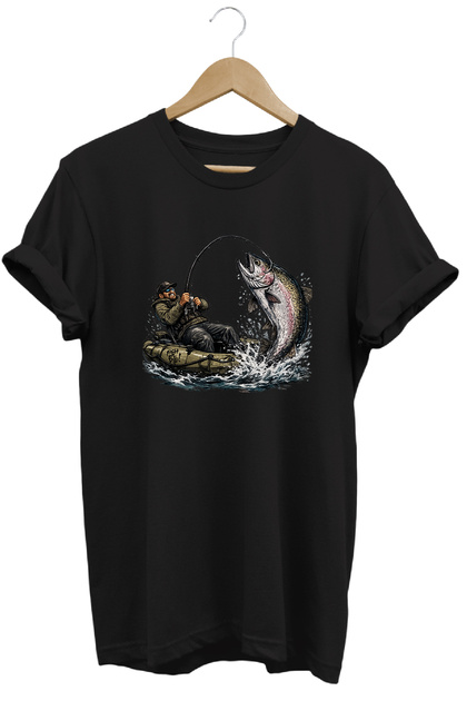 Sporty Fishing and Fishing Rod Printed Nature T-Shirt Outdoor Camping Wear