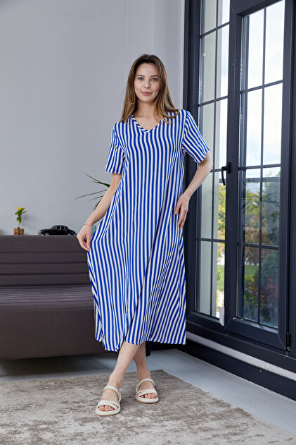 cobalt blue and white dress Nuevo Striped Women's Relaxed Fit Summer Dress oversized cuffs and side
