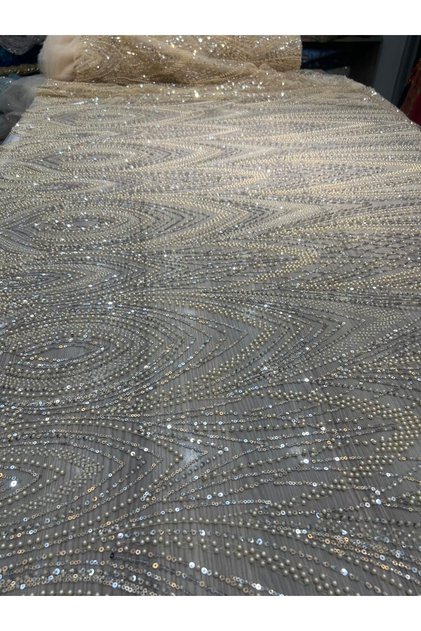 Yoğun boncuk ve payet işlemeli dantel (100x145cm)