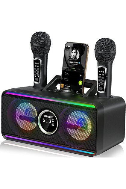 Karaoke Machine with 2 UHF Wireless Microphones, LED Lights, Portable Bluetooth Speaker, Powerful Karaoke System, 12H Playtime, Rechargeable, Supports USB/AUX, for Indoor & Outdoor Use