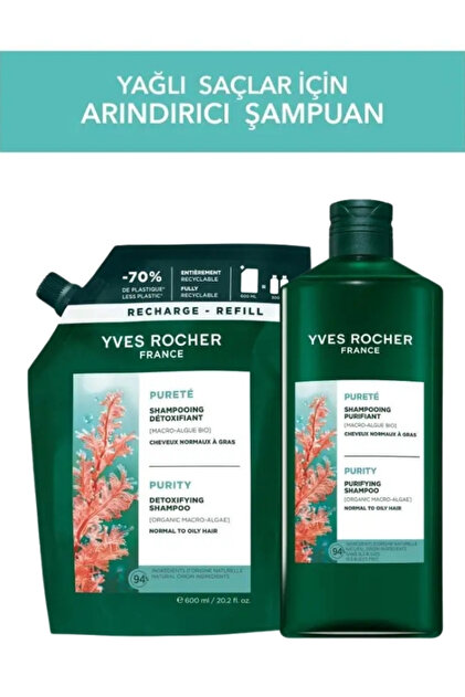 Yves Rocher Arındırıcı Şampuan Seti 300 ml + 600 ml Yedek Yağlı