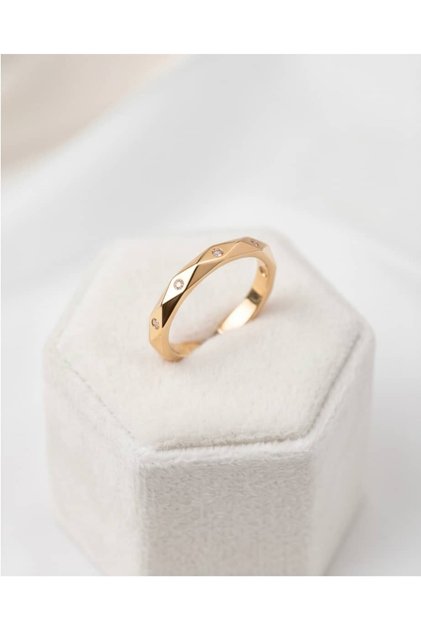 Prismora Inlaid Zircon Stone Thin Octagon Adjustable Ring