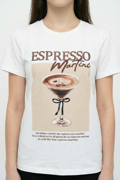 Printed embroidery detailed t-shirt ecru
