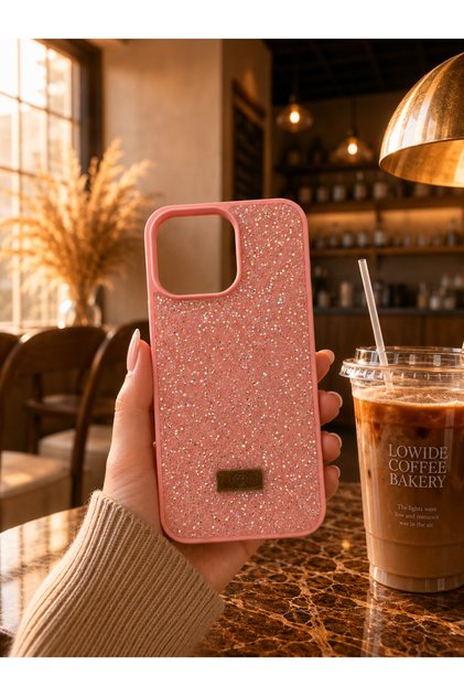iPhone 16 Pro Max Compatible Velvet Diamond Design Shiny Diamond Silicone Case with Stones Inside