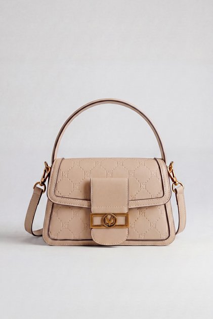 Logo Detailed Printed Women's Small Size Hand and Shoulder Bag Mink