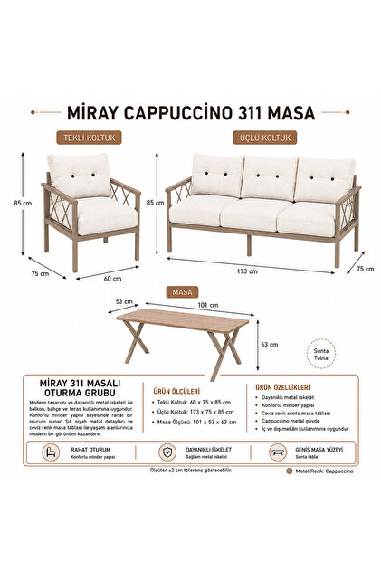 UFUK HOME MİRAY Cappuccino 311 Masalı Bahçe & Balkon Oturma Grubu