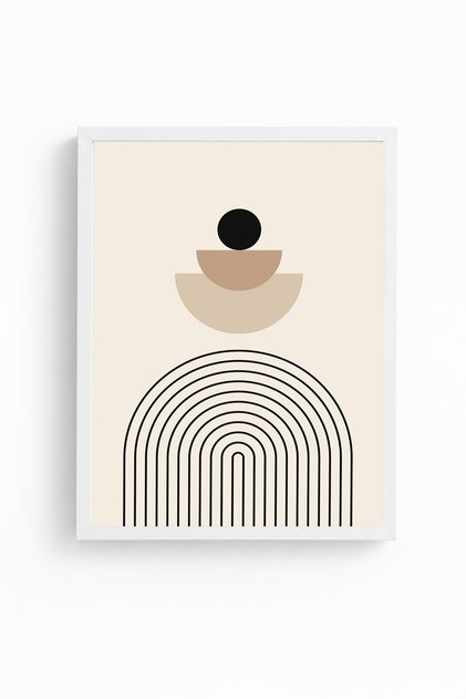 White Wooden Framed Geometric Patterned Painting - Minimal | Huhu1135 - Single Table White Frame