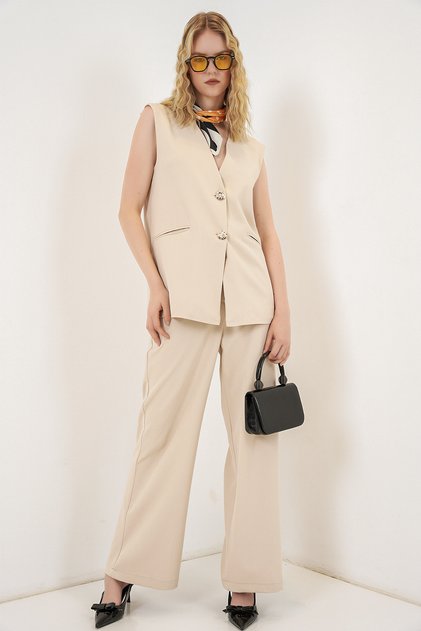 Women's Vest and Pants Two-Piece Set - Beige 1406