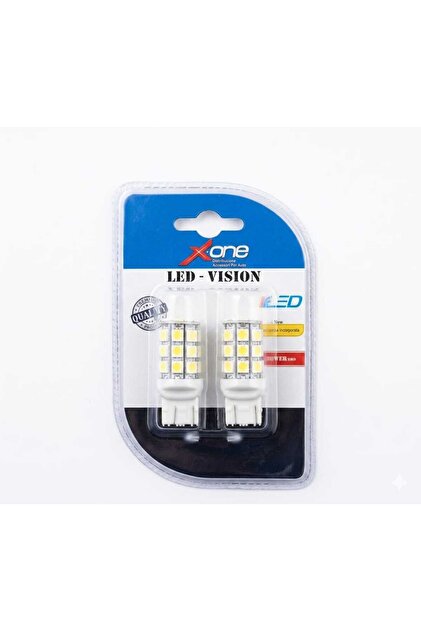 Комплект от 2 LED автомобилни крушки T20 W21/5W, 27 SMD, студена бяла светлина 6500K, 12V/24V, 450 лумена