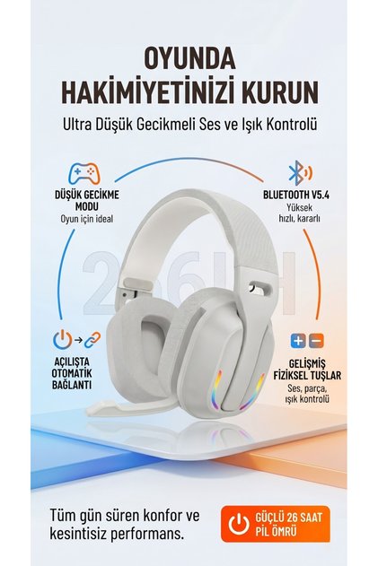 Wireless HD Sesli RGB Oyuncu Kulaklık Kablosuz Mikrofonlu Bluetooth Oyuncu Kulaklığı Mikrofonlu RGB Işıklı Bluetooth 5.4 Kulaklık