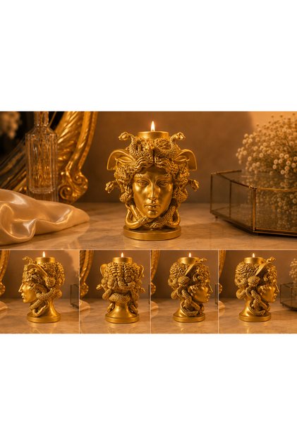 Medusa Figürlü Mumluk - Mitolojik Tasarım Dekoratif Mum Tutucu plastik 12*12cm