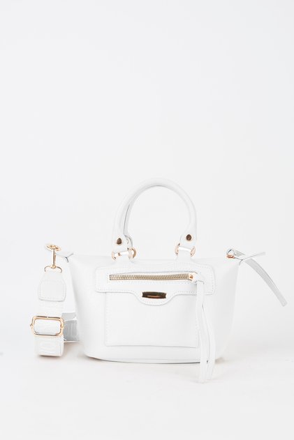 Women's Lupine White Lined Column Strap Zipper Closure Handbag and Shoulder Bag