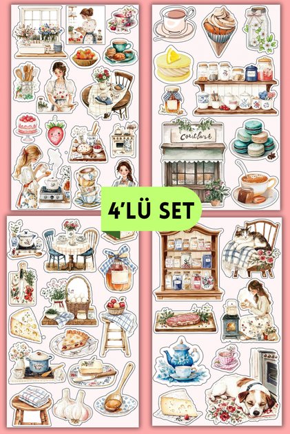 Rustic Country House Kitchen Sticker Set | 4 Sheets of Shiny Cottagecore Decorative Stickers - Journal, Scrapbook, Planner, Agenda
