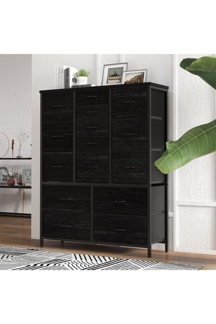 15 Drawer Storage Rack, Extra Large Fabric Dresser with Steel Frame & Wood Top, Tall Chest of Drawers Organizer Tower for Bedroom, Closet, Hallway, Entryway, Non-Woven Fabric Drawers
