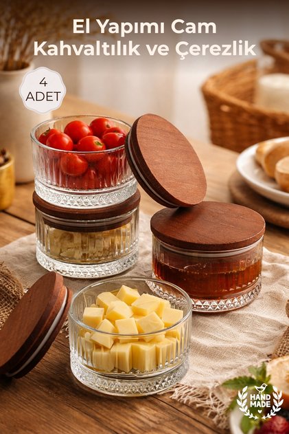 Handmade Glass, Set of 4 Round, Breakfast and Snack Bowls