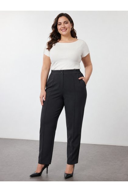 Hayal 28606-26 Women's Elastic High Waist Fabric Trousers Plus Size Comfortable Cut Classic Office Pants