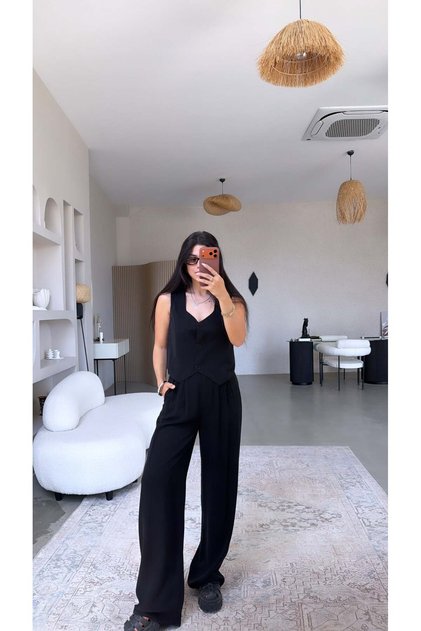 Black Tensel Vest Pants Set