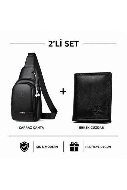Men's Crossbody Shoulder Bag and Wallet Set of 2