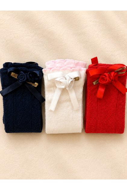 Premium Rose Detailed Cotton Socks for Girls, Set of 3