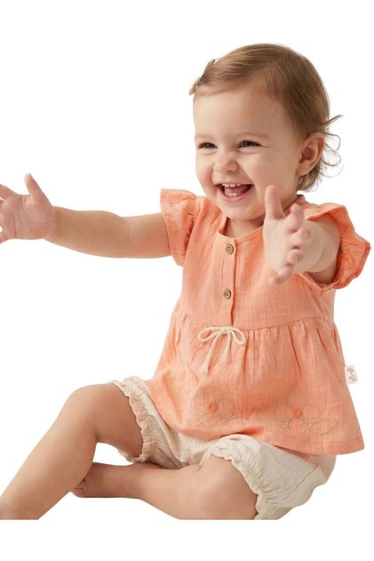 Baby Girl Blouse Half Button Closure Sleeve Ruffle Frill Flower Embroidery Blouse Shorts Set