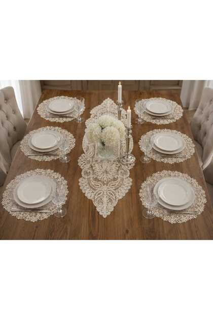 French Lace Runner and Supla Set for 6 People Ecru