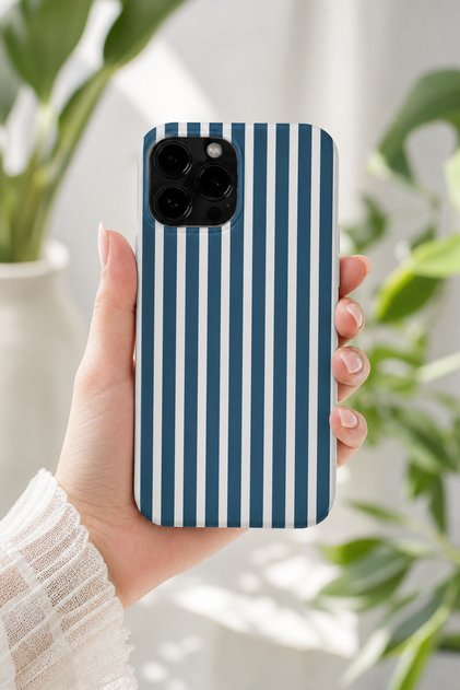 iPhone 15 Pro Max Compatible Launch Silicone Blue Striped Shock Absorbing Case White