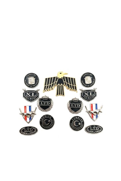 13 Medium-Sized Metal Badges with Tape