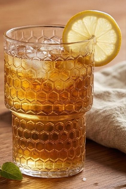 Hexora Borosilicate Glass Water Cup Set of 3 300 ml Honeycomb Pattern Soft Drink Glasses