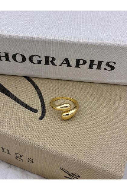 Gold Color Double Drop Model Basic Adjustable Brass Ring T1