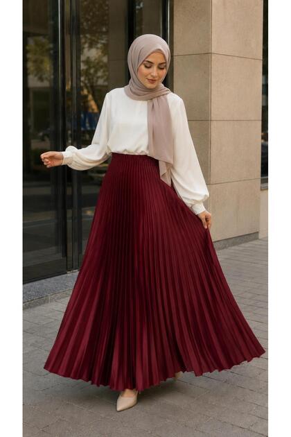 Women's Hijab Leather Look Pleated Skirt - 36/38/40/42/44