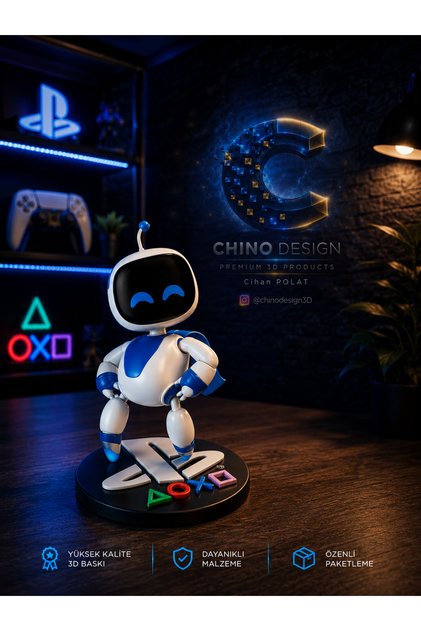 Astrobot Figür Playstation / Standlı ve Renkli Özel 3D Üretim /20-21 cm büyük boy