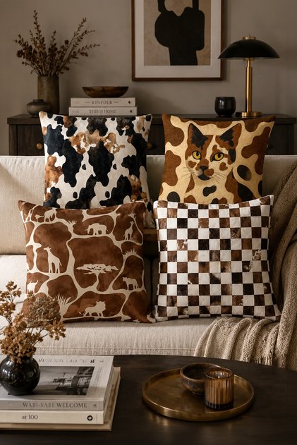 African Silhouette Animals Patterned Set of 4 Throw Pillow Covers