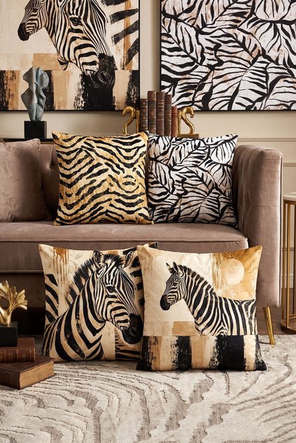 Zebra Themed Patterned 4-Piece Throw Pillow Cover Set