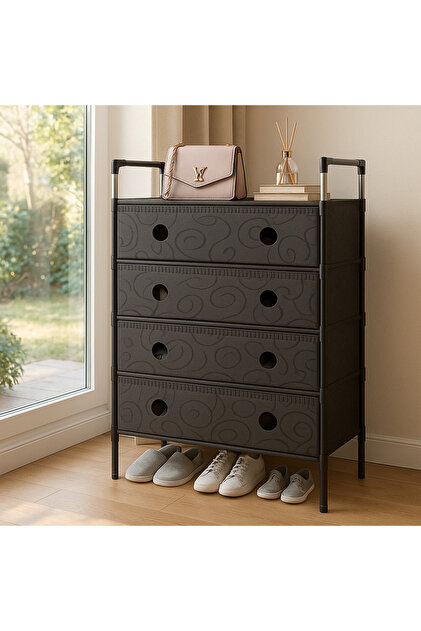 Pantofar Organizator 5 Niveluri cu Sertare Textile Design Modern Negru 101 x 30 x 60cm