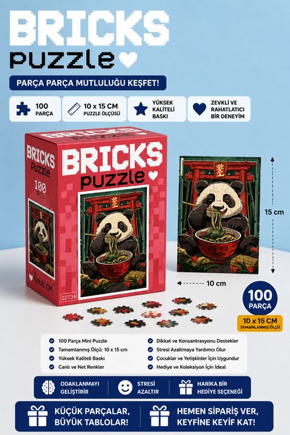 kidssan games BRICKS Puzzle Noodle Seven Panda – 100 Parça Mini