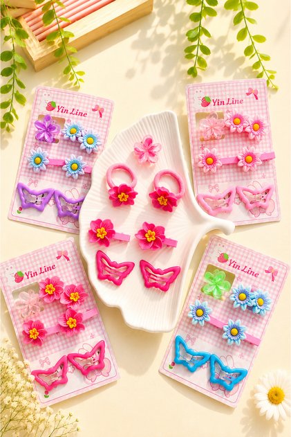 Girl's Daisy Flower Butterfly Buckle Set 7 Piece Snap Buckle Rubber Buckle Hair Accessory
