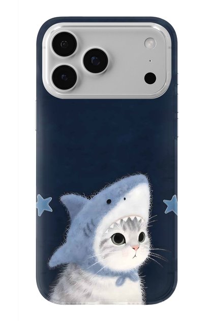 iPhone 17 Pro Max Compatible Transparent Phone Case with Shark Costume and Cat Pattern