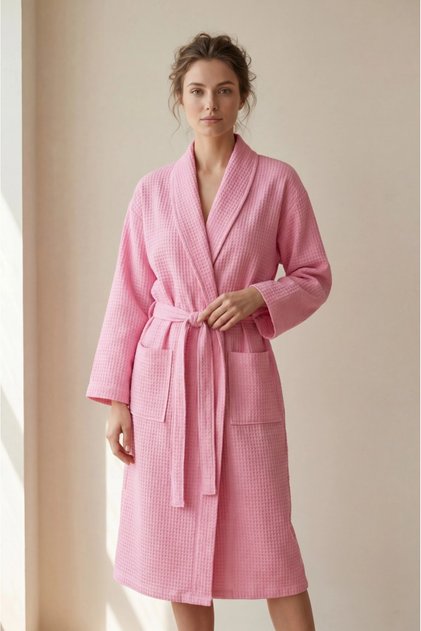 Summer 100% Cotton Pique Bathrobe – Shawl Collar