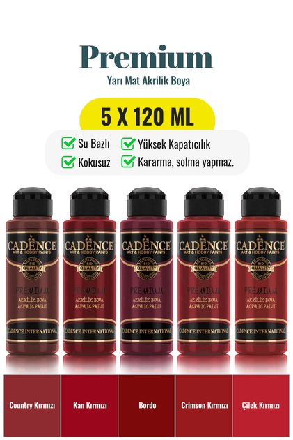 5x120 Premium Akrilik Boya Seti - Klasik Kırmızı ve Bordo Tutkusu Renkleri