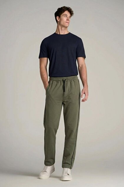 Men's Striped Wide Leg Khaki Sweatpants