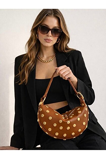 Gold studded women's handbag, shoulder bag, and crossbody bag