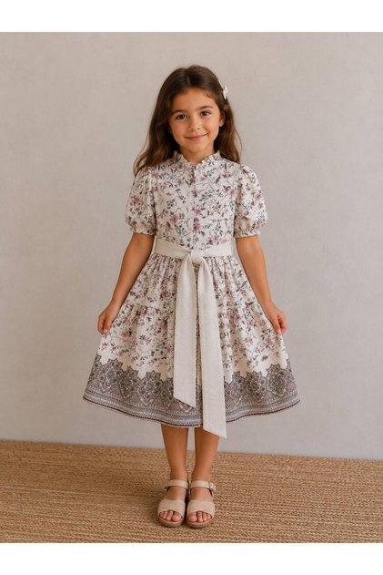Girl's Floral Patterned Short Sleeve Dress