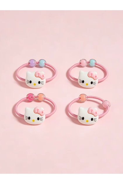Size fits all Pink 4 Pieces of Sanrio Series Hair Ties, Cute and Trendy Hello Kitty Themed Hair Acce