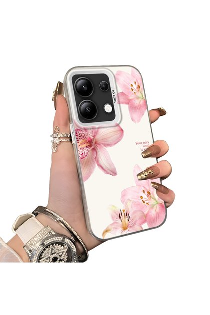 Redmi Note 13 Compatible Silicone Edge Hard Back Case Couple Phone Case with Floral Pattern