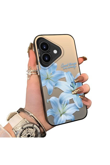 iPhone 17 Compatible Silicone Edge Hard Back Case Couple Phone Case with Floral Pattern
