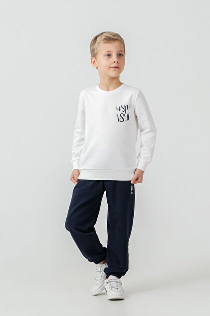 Boy's Printed White Long Sleeve Tracksuit Set Us2619-C-V2