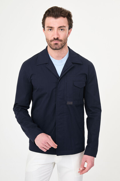 Straight Slim Fit Lapel Collar Hidden Button Seasonal Men's Coat Navy Blue - 39663.26Y
