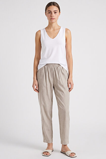 High Waist Draped Tencel Pants - Stone